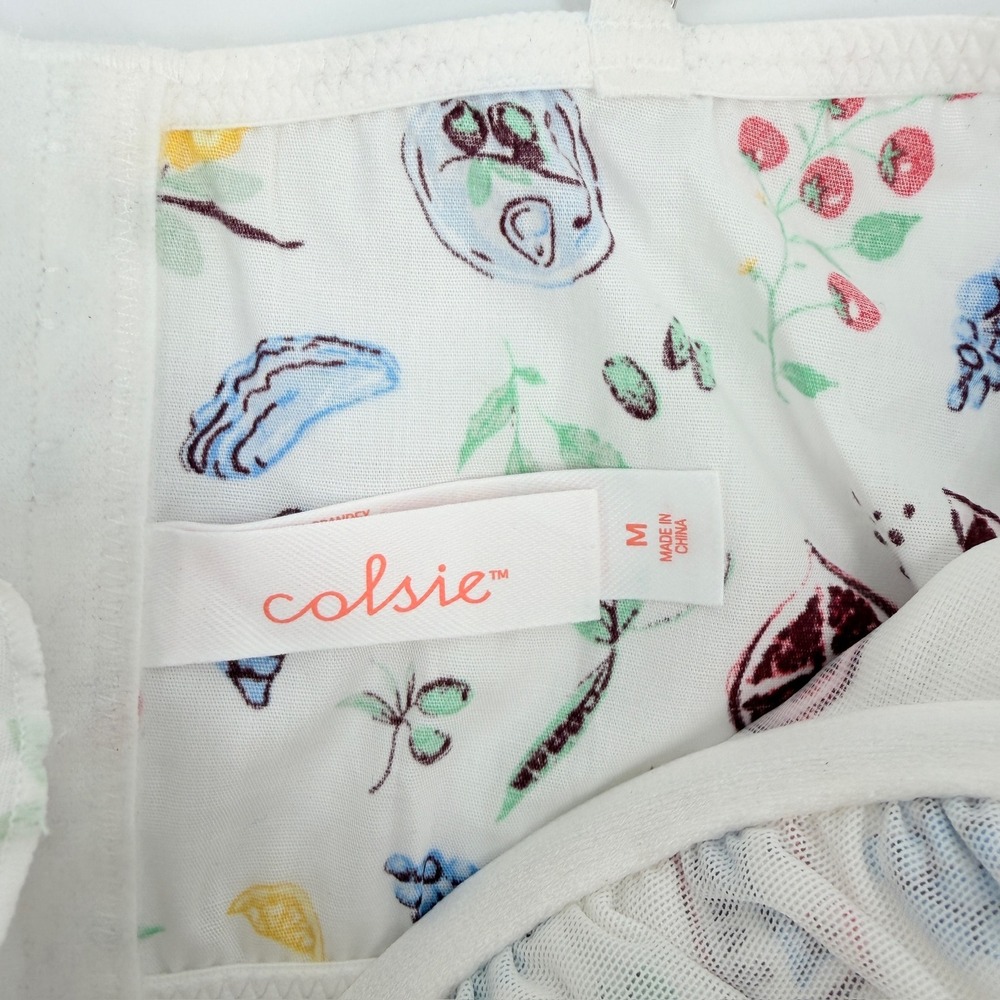 Colsie Bustier Crop Top Sardine Fruit Print Modern Women Size Medium White Multi - Picture 4 of 7
